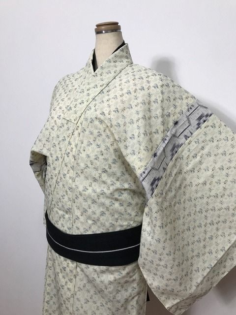 Lサイズ リメイク男物シリーズ ウール クリーム地に絣模様 福服特製