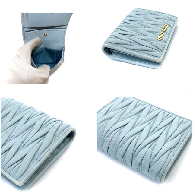 近年 美品✨ ミュウミュウ RFID 折財布 マテラッセ GC付き ライトブルー ミュウミュウ miumiu 二つ折り財布 マテラッセ 水色 小物 レザー