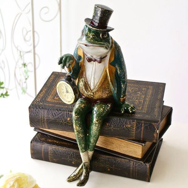 置時計 置き時計 おしゃれ カエル かえる 置物 雑貨 オブジェ 卓上 懐中時計 アナログ フロッグバロンのクロック