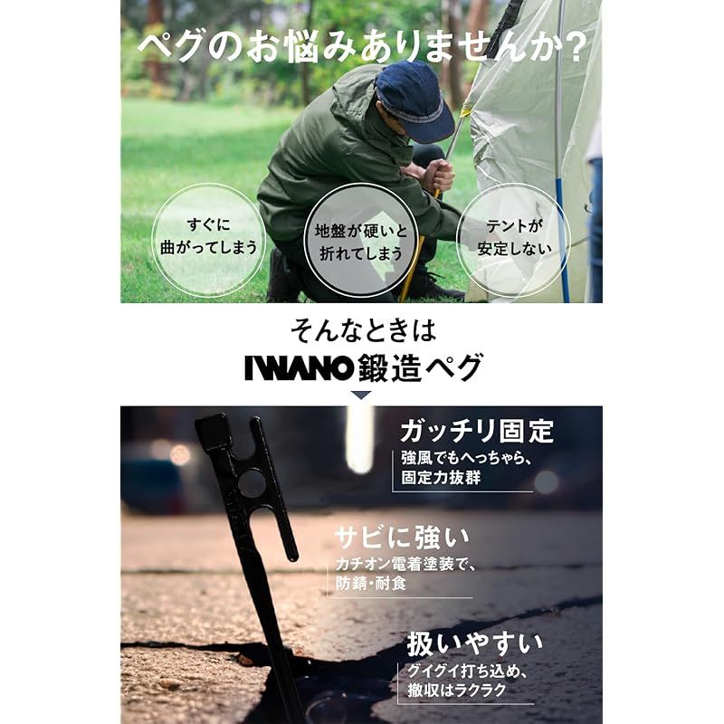 【新品・未使用】　Iwano 鍛造ペグ 30cm 日本製 ブラック 19本 新品・未使用】 Iwano 鍛造ペグ 30cm 日本製 ブラック 19本