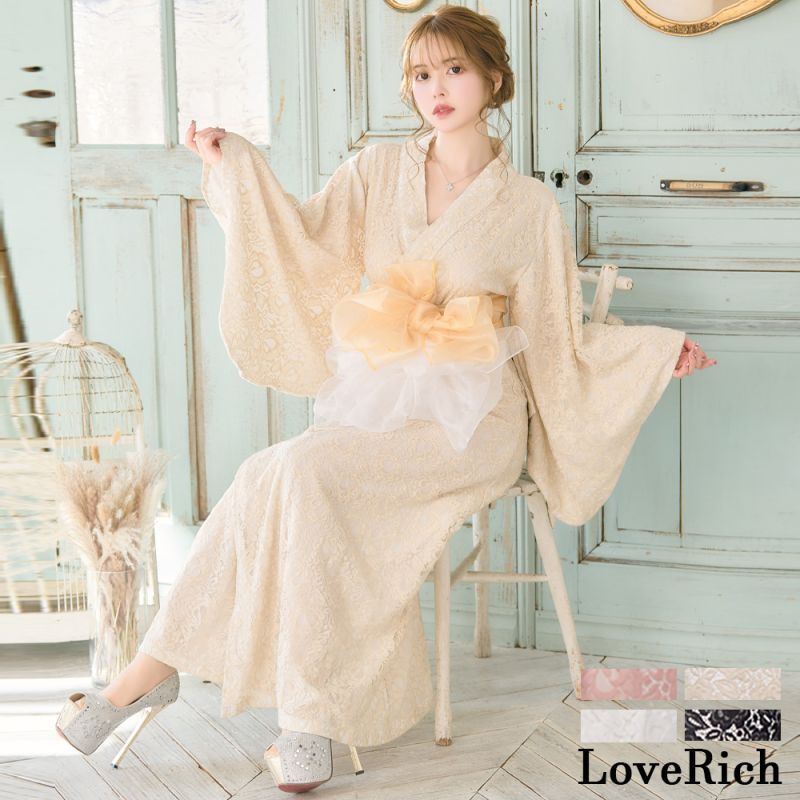 LoveRich ラブリッチ 総レース ふわふわ オーガンジー 帯 ロング 浴衣風 豪華 花魁 着物 ドレス コスプレ イベント ハロウィン キャバドレス 1253