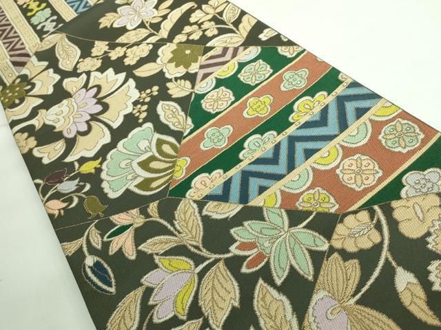 平和屋本店□極上 西陣 白綾苑大庭 六通柄袋帯 切り嵌め花文 金糸 逸品  
