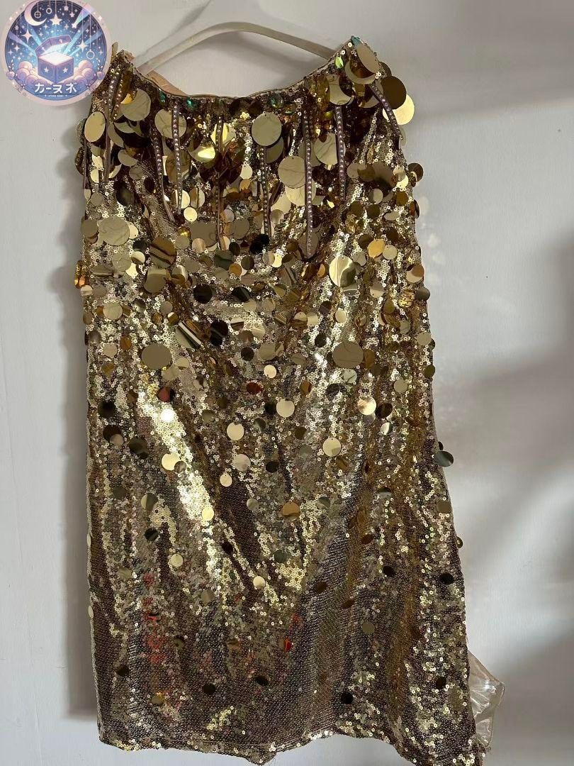 新品 未使用 新作 ベリーダンス オリエンタル衣装 インナー付 ゴールド