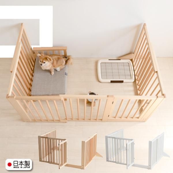 木製ペットゲート（コの字）両開扉・伸縮 日本製 大型犬 中型犬
