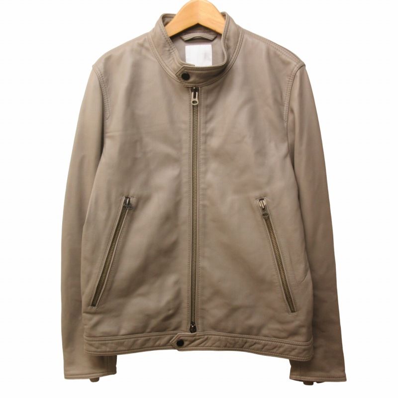 ESTNATIONグレー レザー シングルライダースジャケット