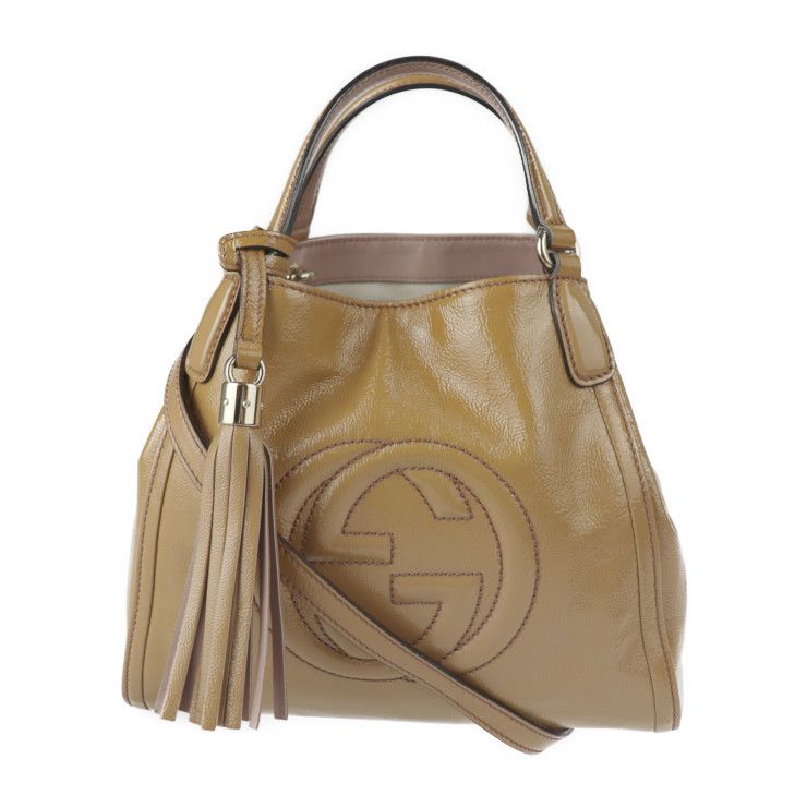 GUCCI グッチ ハンドバッグ 336751 エナメル ライトブラウン系 
