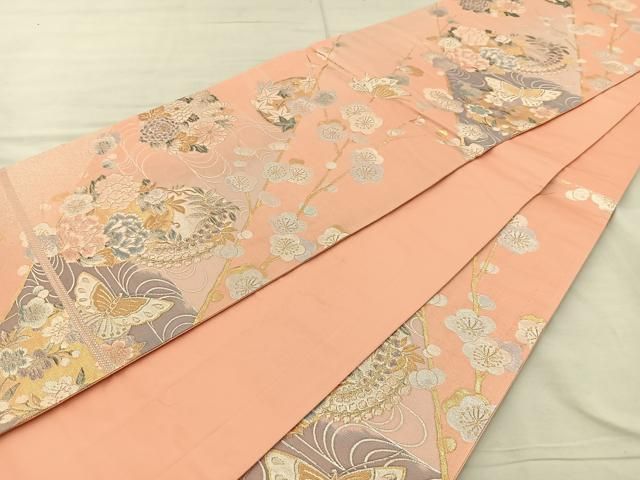 平和屋着物◎九寸名古屋帯 すくい織 草花文 金銀糸 正絹 逸品