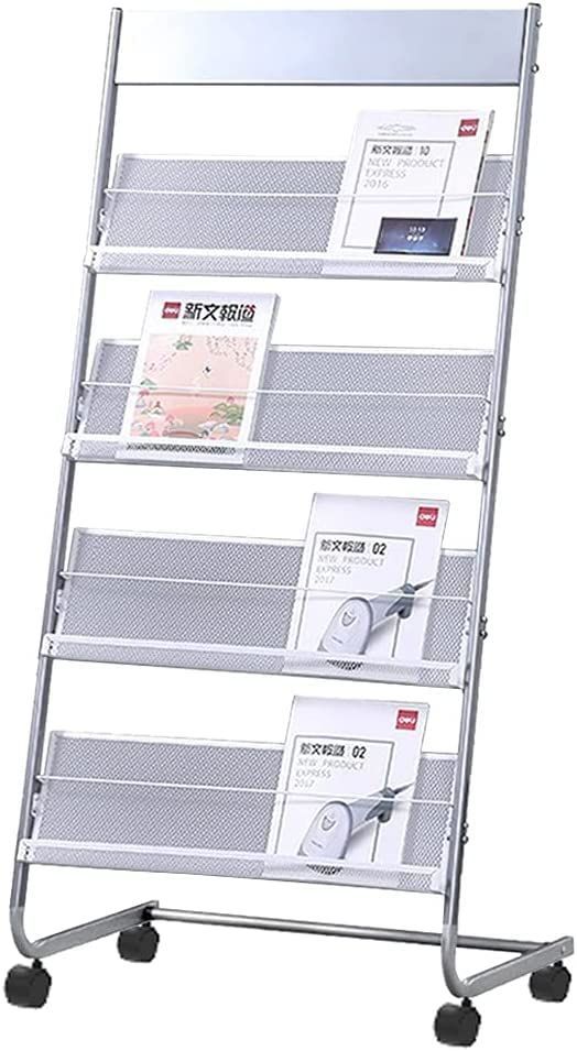 Size 4段収納 車輪付き マガジンラック マガジンスタンド パンフレットスタンド 4段 スチール製 雑誌ラック 文学ディスプレイスタンド 大容量 フロアスタンディング 店舗 業務用