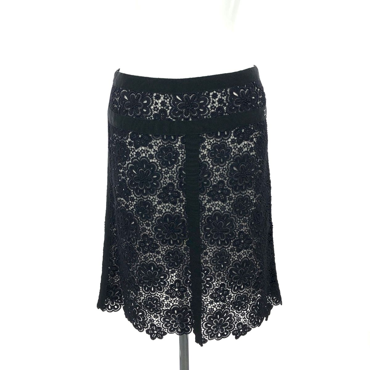 CHANEL シャネル スカート サイズ 38 ココマーク 花柄 レース グログランテープ 04PP23475V1479 94305 ブラック レディース 240001165624