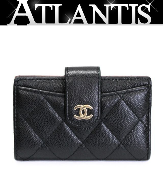 シャネル CHANEL マトラッセ 二つ折りカードケース コインケース 名刺入れ ココマーク キャビアスキン 黒 30番台 71717