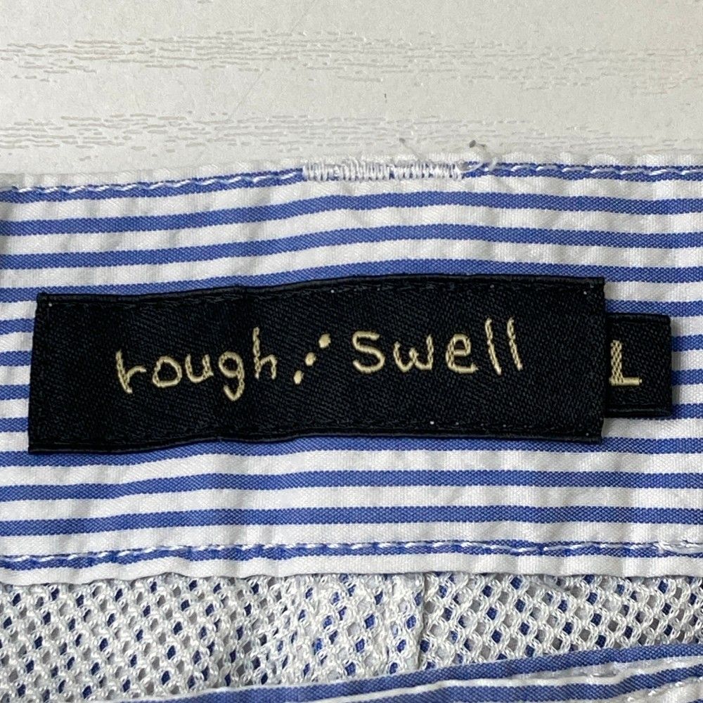 サイズ：L ROUGH&amp;SWELL ラフアンドスウェル  裏メッシュ ハーフパンツ シアサッカー ストライプ柄 ブルー系 [240101283349] ゴルフウェア メンズ ストスト ROUGH&SWELL ラフアンドスウェル 裏メッシュ ハーフパンツ シア