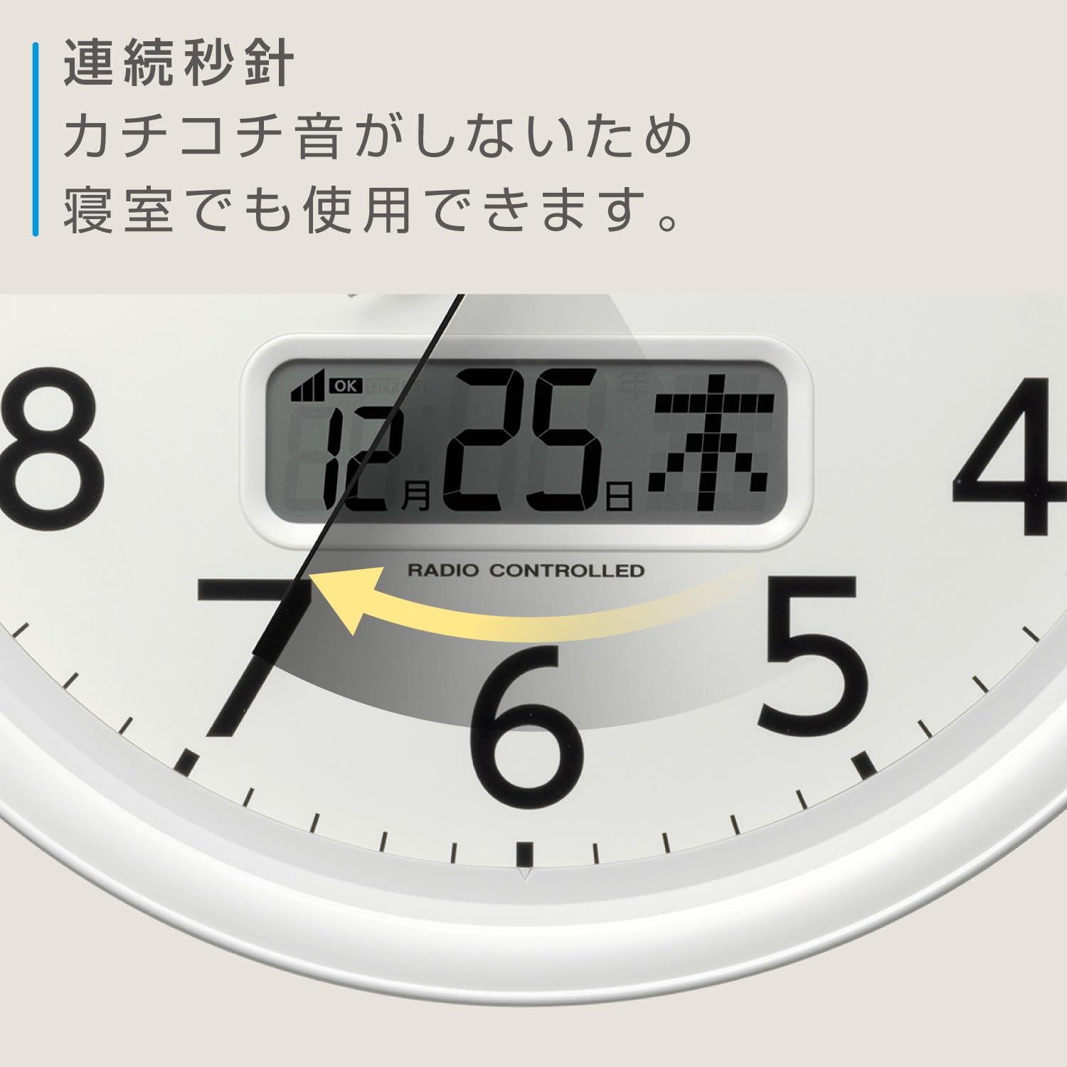 掛け時計 電波時計 アナログ 温度 シチズン 湿度 カレンダー デジタル 液晶表示 静かな リズム RHYTHM 連続秒針 白 Φ35x5.6cm CITIZEN 8FYA06-003 NEXPOTALLINN_EU