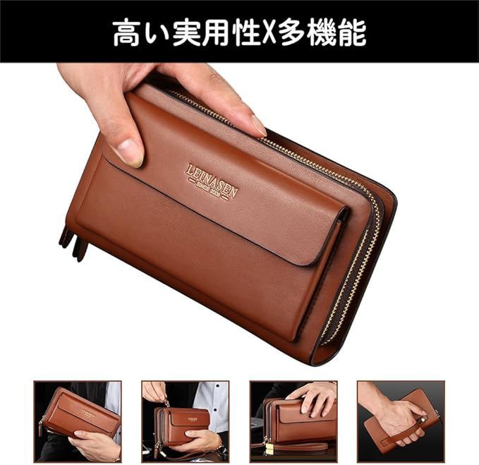 [Ｗｈａｔｎａ] 革 ミニセカンドバッグ メンズ バッグ 長財布 カード入れ 小銭入れ 札入れ ダブルファスナー7枚カード収納 2室仕切 小さめ クラッチバッグ 手持ちバッグ メンズ ポーチ 男性 メンズ バッグ ミニセカンドバッグ 6枚 送料無料[Whatna] 2way革