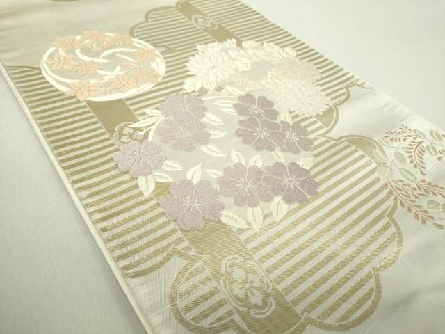 平和屋着物○西陣 川島織物 六通柄 本袋帯 雲取り花丸文 金銀糸 正絹