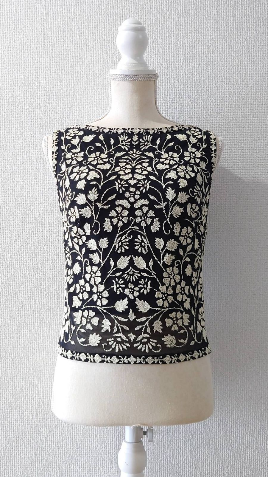 90’s Tadashi Shoji Bead Decoration” パワーネット ノースリーブトップス S