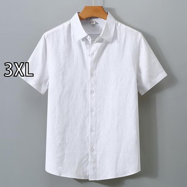 3XL メンズ ファッション 服 男性用 オシャレ シンプル 大人 かっこいい 大きいサイズ ストリート 紳士服 夏 リネン 半袖 白 シャツ カジュアル リネン シャツ 薄手 綿 リネン 服