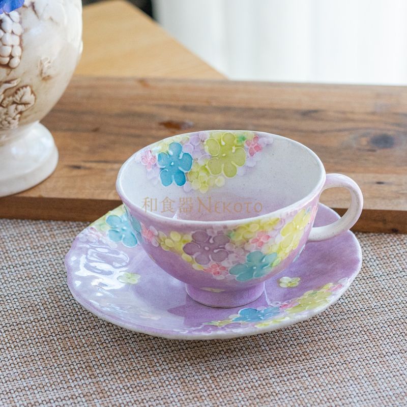 2点セット 日本製工房「風花」瀬戸焼 小花一珍・紅 ＋紫コーヒー