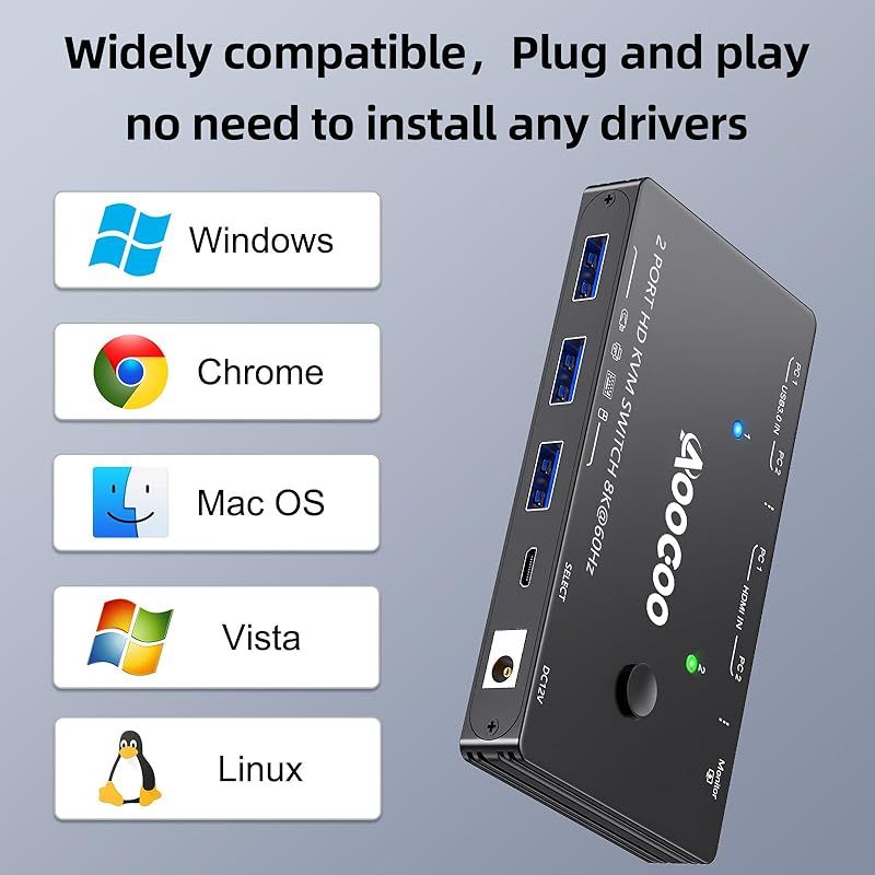 HDMI2.1スイッチ 2台のコンピューター用キーボード