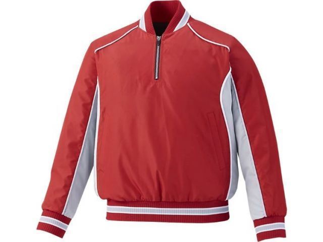 asics アシックス Jr.V JUMPER LS レッドxS/グレー 160 BAV12J 2310 | スポーツ 運動 衣類 衣料品 服 ウエア ウェア 野球 ベースボール アウター トップス 子供 キッズ ジュニア 長袖 ロングスリーブ Vジャ