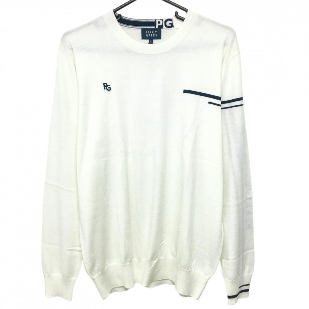 パーリーゲイツ セーター 白×黒 袖ロゴ ニット メンズ 6 XL ゴルフウェア 2025年モデル PEARLY GATES