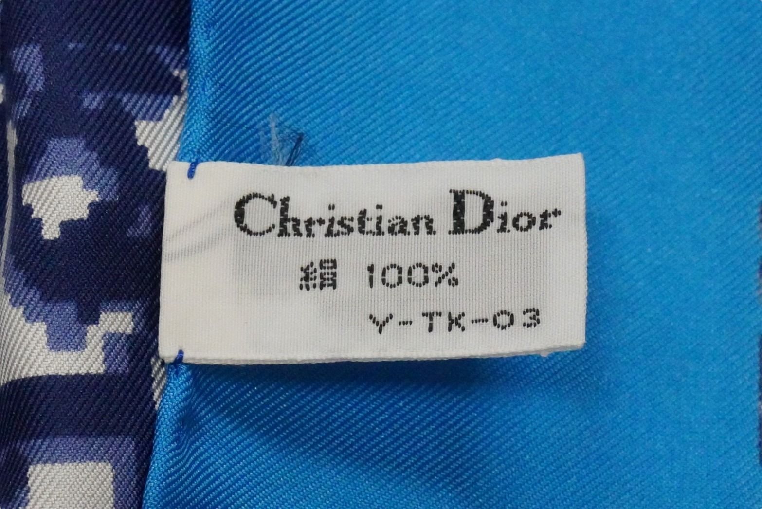 ChristianDior クリスチャンディオール スカーフ トロッター柄 ブランドロゴ Y-TK-03 シルク ブルー ネイビー 美品  52890
