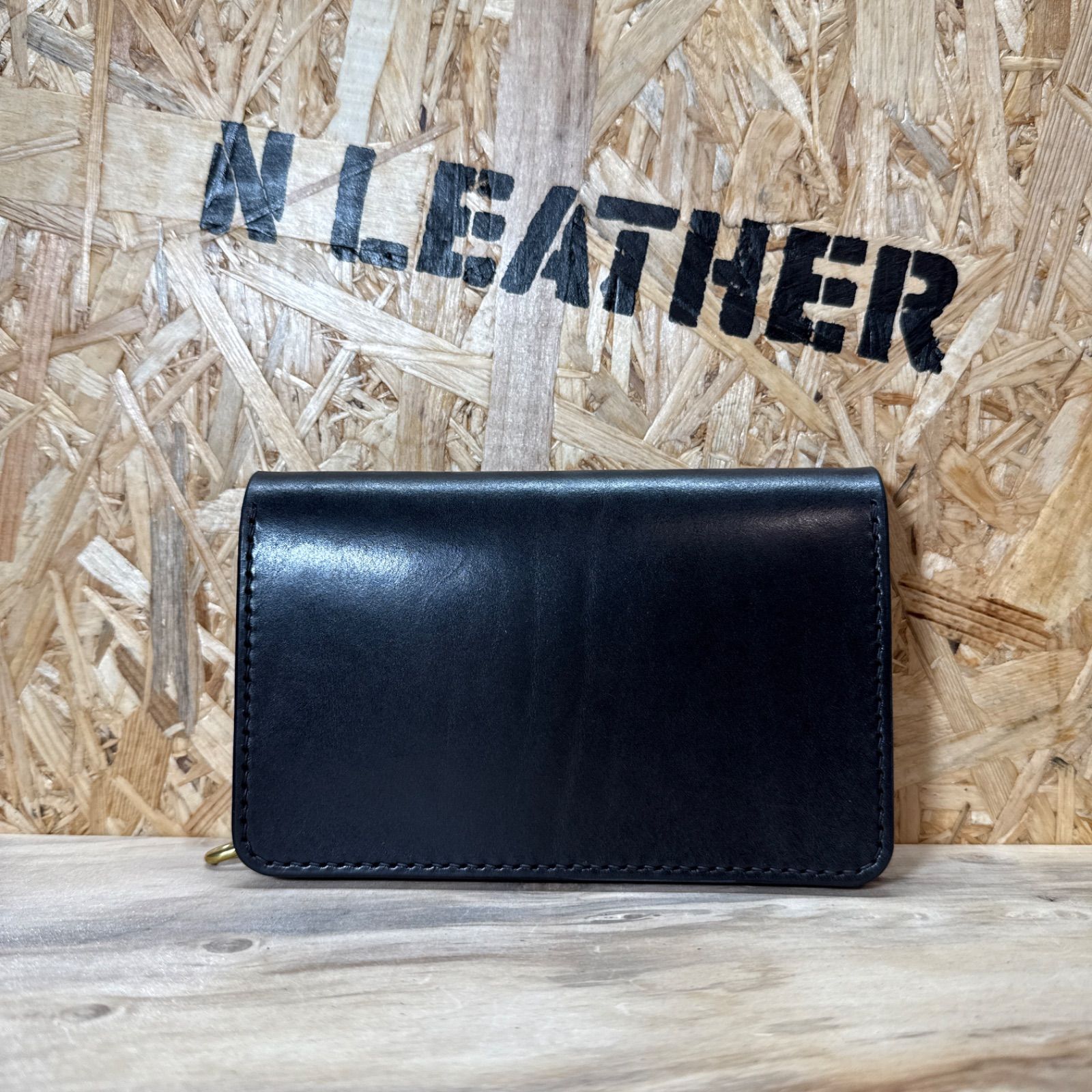 150 カスタム ミドル トラッカーウォレット 姫路レザー オイルヌメ 真鍮 黒 手縫い