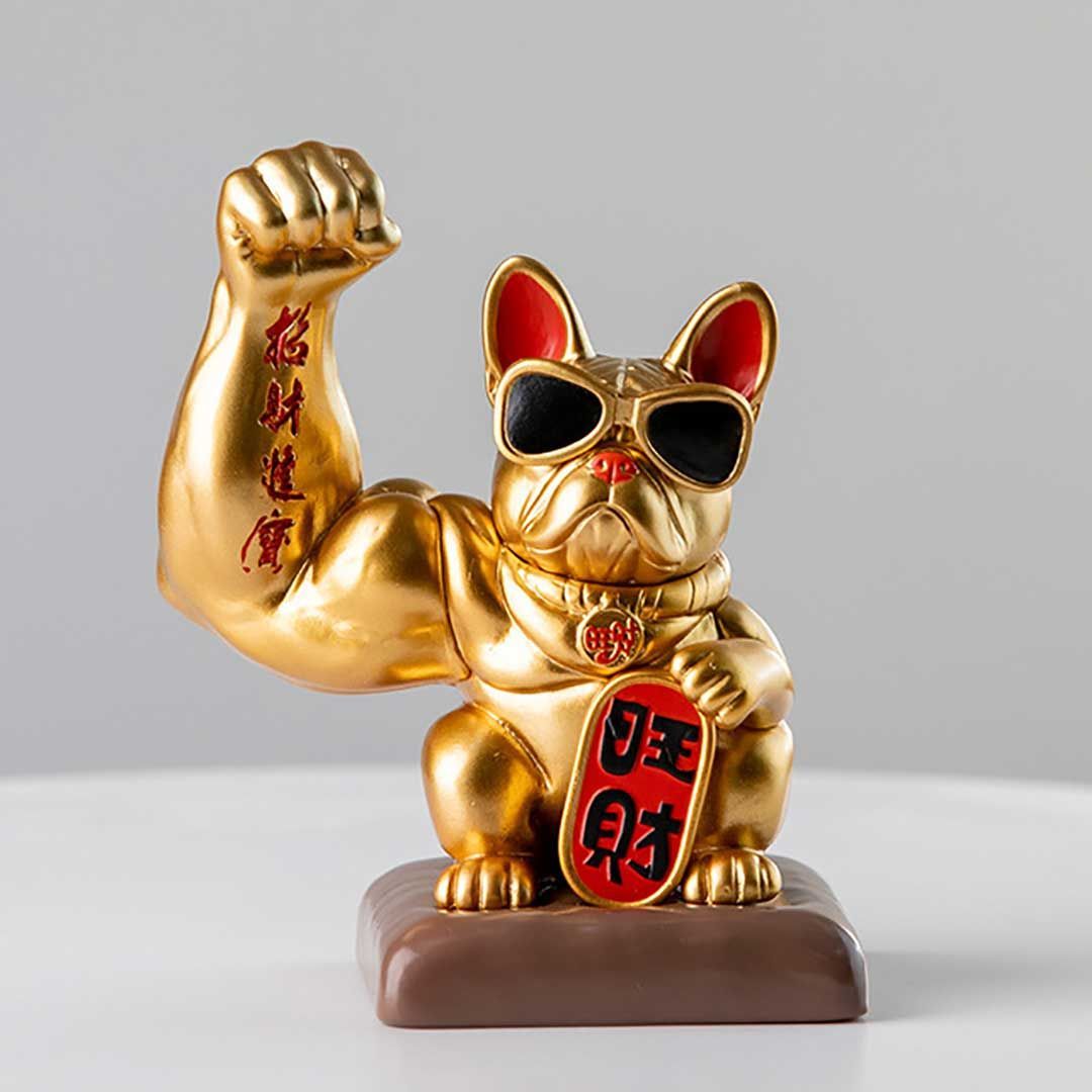 風水 置物 招き犬 ブルドッグ マッスルブルドッグ 全2カラー 招財 劫財
