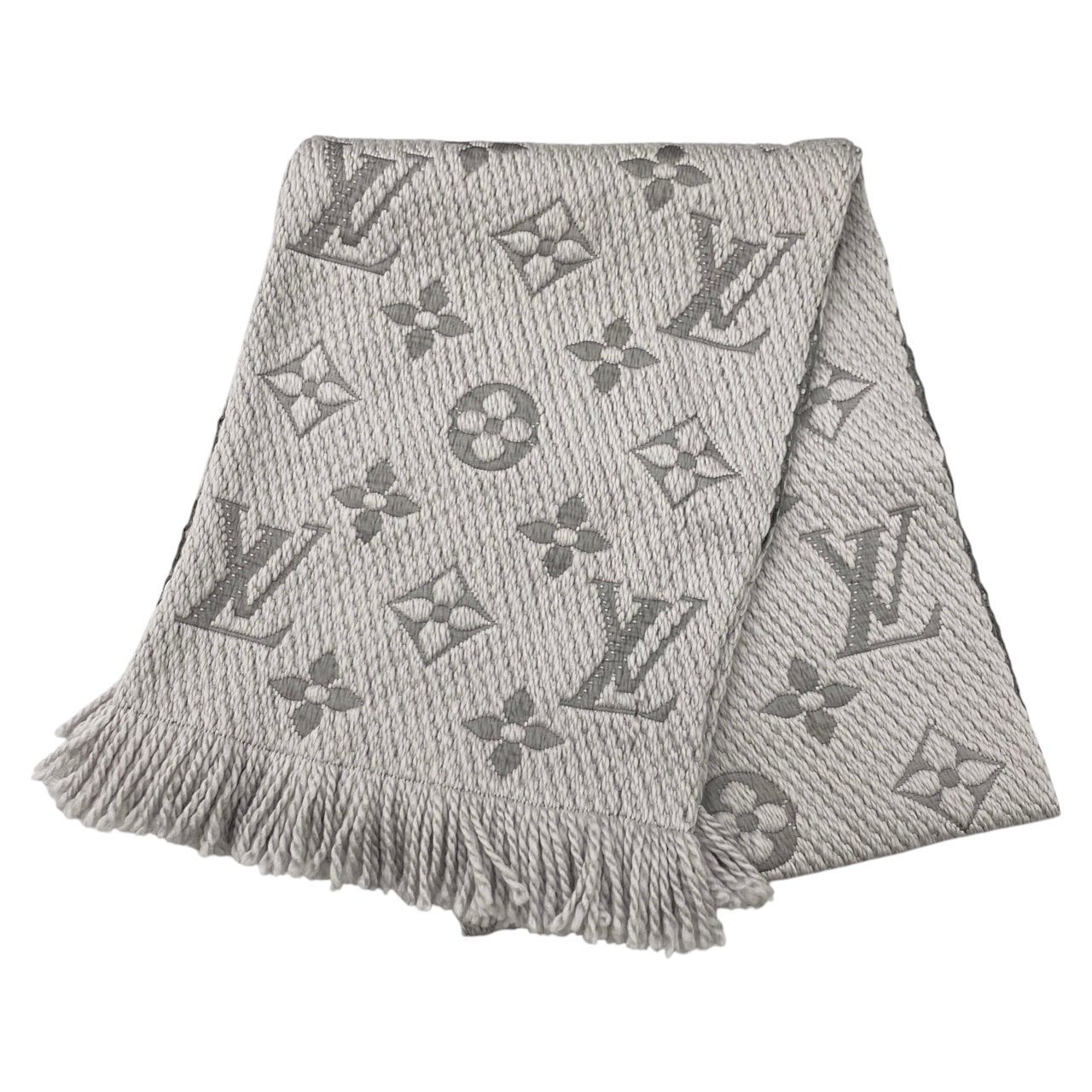 E4090 ルイヴィトン マフラー エシャルプ ロゴマニア M74742 モノグラム グリペルル グレー LOUIS VUITTON