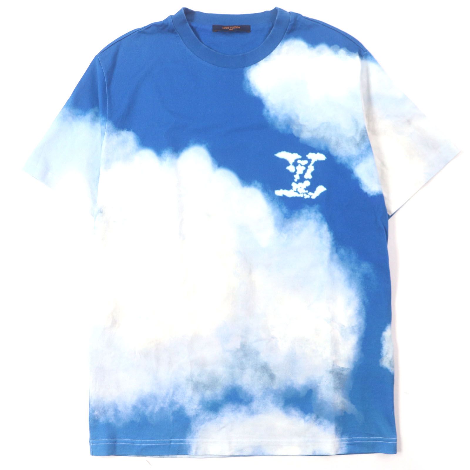 LOUIS VUITTON ルイヴィトン 20AW コットン クラウドプリント クルーネック LVロゴ ショートスリーブ 半袖Ｔシャツ ブルー M き イタリア製 メンズ