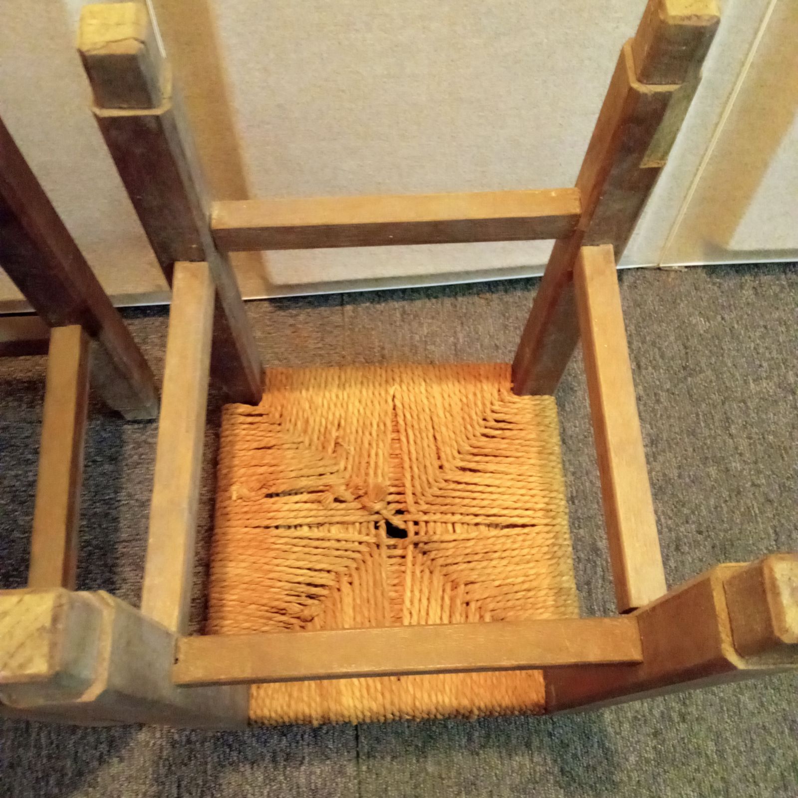 イス・アンティークチェア / 道具屋ホリデイズ ◯ チェア アンティーク 昭和レトロ 縄編みスツール 木製 椅子 2脚セット