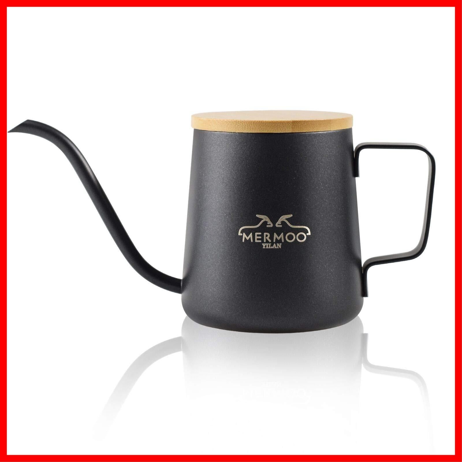 新着商品 コーヒー コーヒー ドリップポット ドリップポット 注ぐ 1杯 ドリップケトル 竹製の蓋付き ステンレス 細口 ケトル 350ml ブラック コーヒーポット1人 YILAN MERMOO