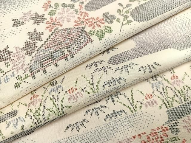 平和屋着物○本場大島紬 白大島 カタス9マルキ エ霞風景草花文