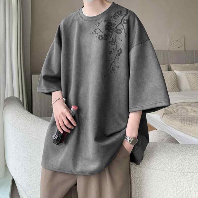 種類41：4XL2/D：黒 メンズ  服  シンプル ファッション オシャレ 大人 かっこいい 大きいサイズ ストリート 紳士服 夏 スエード 半袖 T シャツ 厚手 花 ゆったり ハイエンド 服