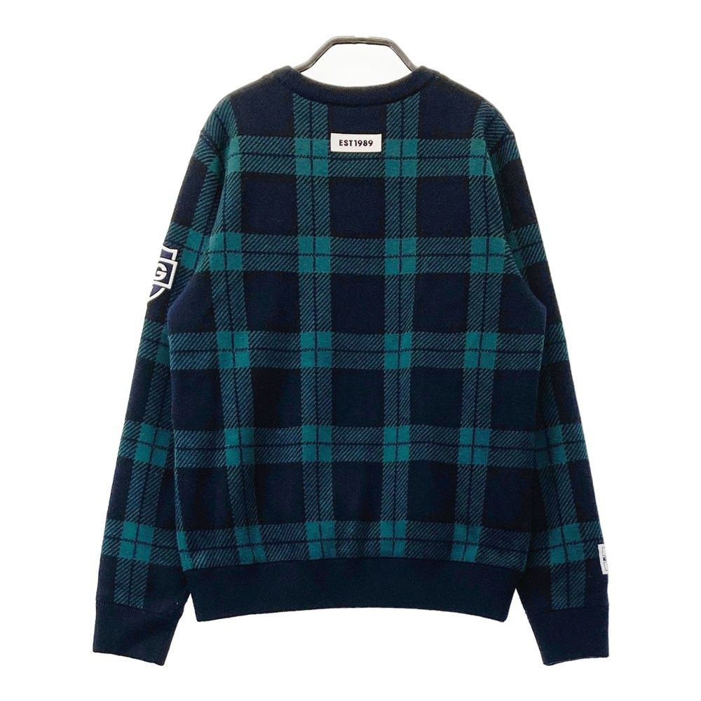 サイズ 0 PEARLY GATES パーリーゲイツ 裏地付 長袖ニットセーター ウール混 チェック柄 ネイビー系 240101507653 ゴルフウェア レディース ストスト
