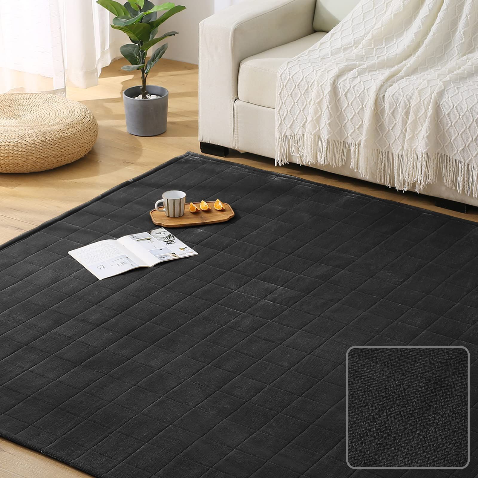 [新品・未使用]185×185cm 約2畳 ラグマット オールシーズン 抗菌防臭 洗える ふかふか 滑り止め付き フランネルラグ 床暖房 キルトラグ ホットカーペット対応 カーペット 絨毯 長方形 ラグ 無