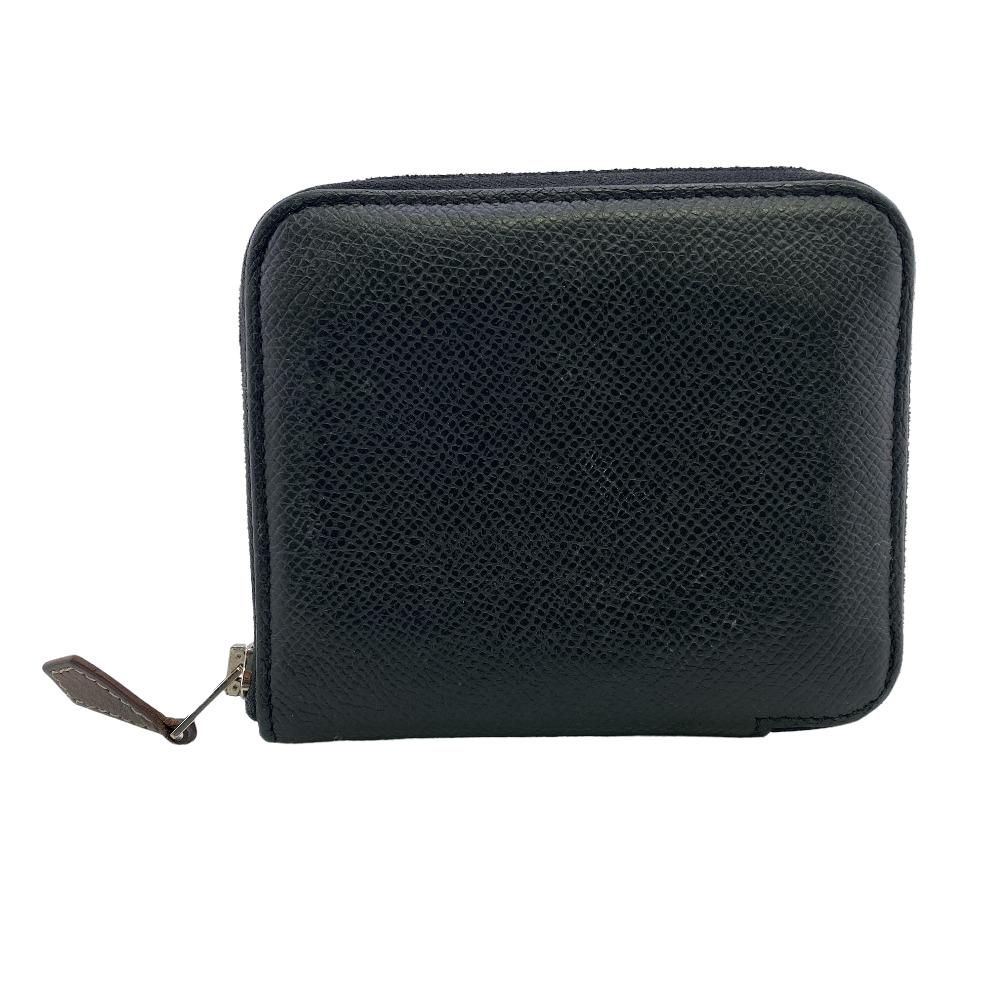 鑑定済み エルメス アザップ シルクイン コンパクト ケース レザー 黒 HERMES/エルメス アザップ コンパクト シルクイン ラウンドファスナー