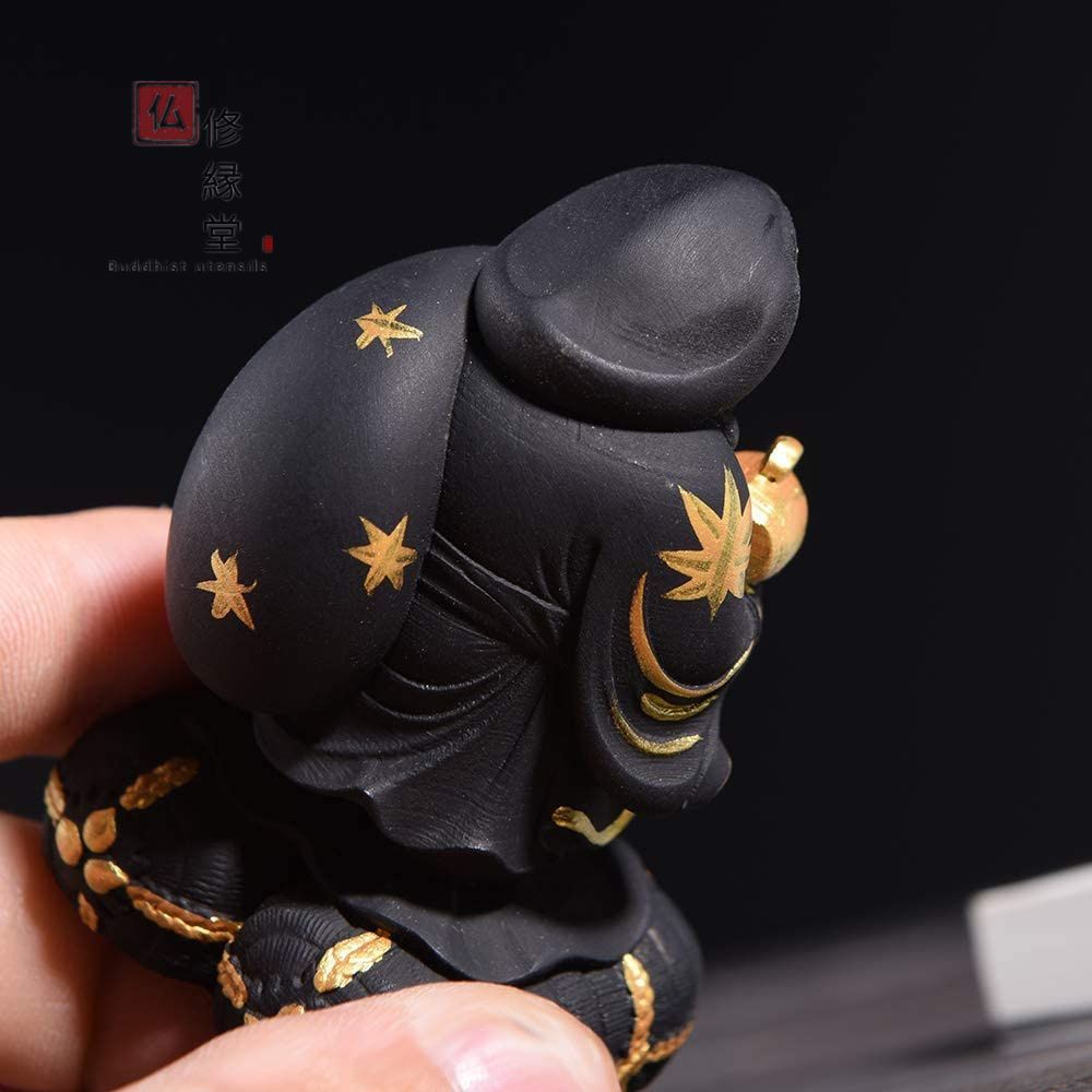 修縁堂】木彫り 仏像 福神大黒天立像 財神 仏教工芸 彩繪 本金 切金 