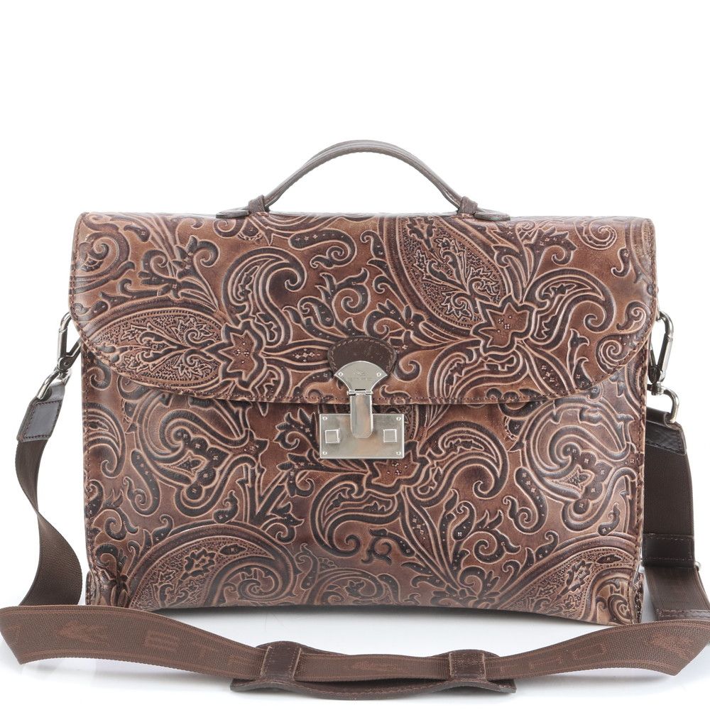 エトロ ペイズリー エンボス レザー 2WAY ビジネス バッグ 斜め掛け ショルダー ブリーフケース トート A4 メンズ ERE CW48-8