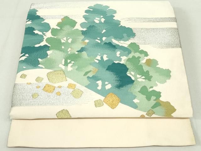 平和屋着物○爪掻き本綴れ 八寸名古屋帯 霞樹林文 肌色 金銀糸