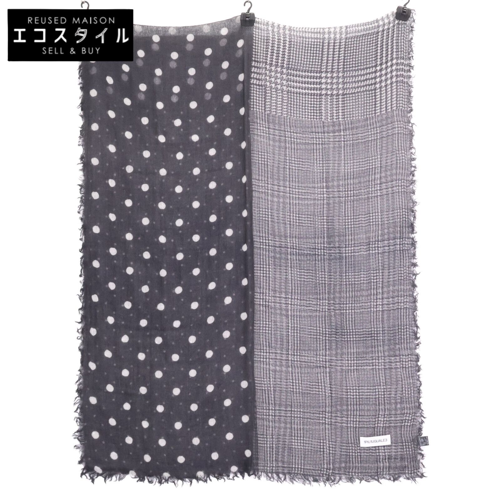 1piu1uguale3 ウノピゥウノウグァーレトレ MRG503 CAS031 DK99|F BIG FRINGE STOLE グレンチェック-ドットパターン カシミヤ