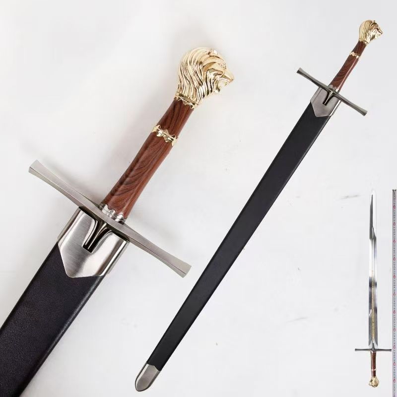 獅頭西洋両手剣 炭素鋼刃 × 獅子頭合金装具 全長 117cm 重量