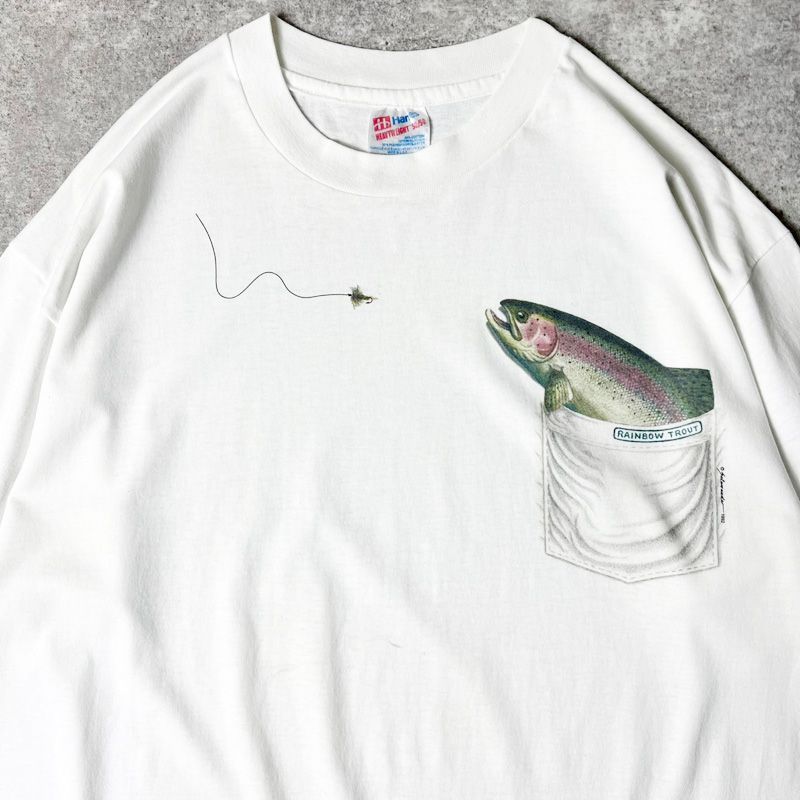 USA製 フィッシング アニマル Tシャツ トラウト 魚 90s ビンテージ 80～90s USA製 Broun Trout Printed T-shirt ブラウントラウト