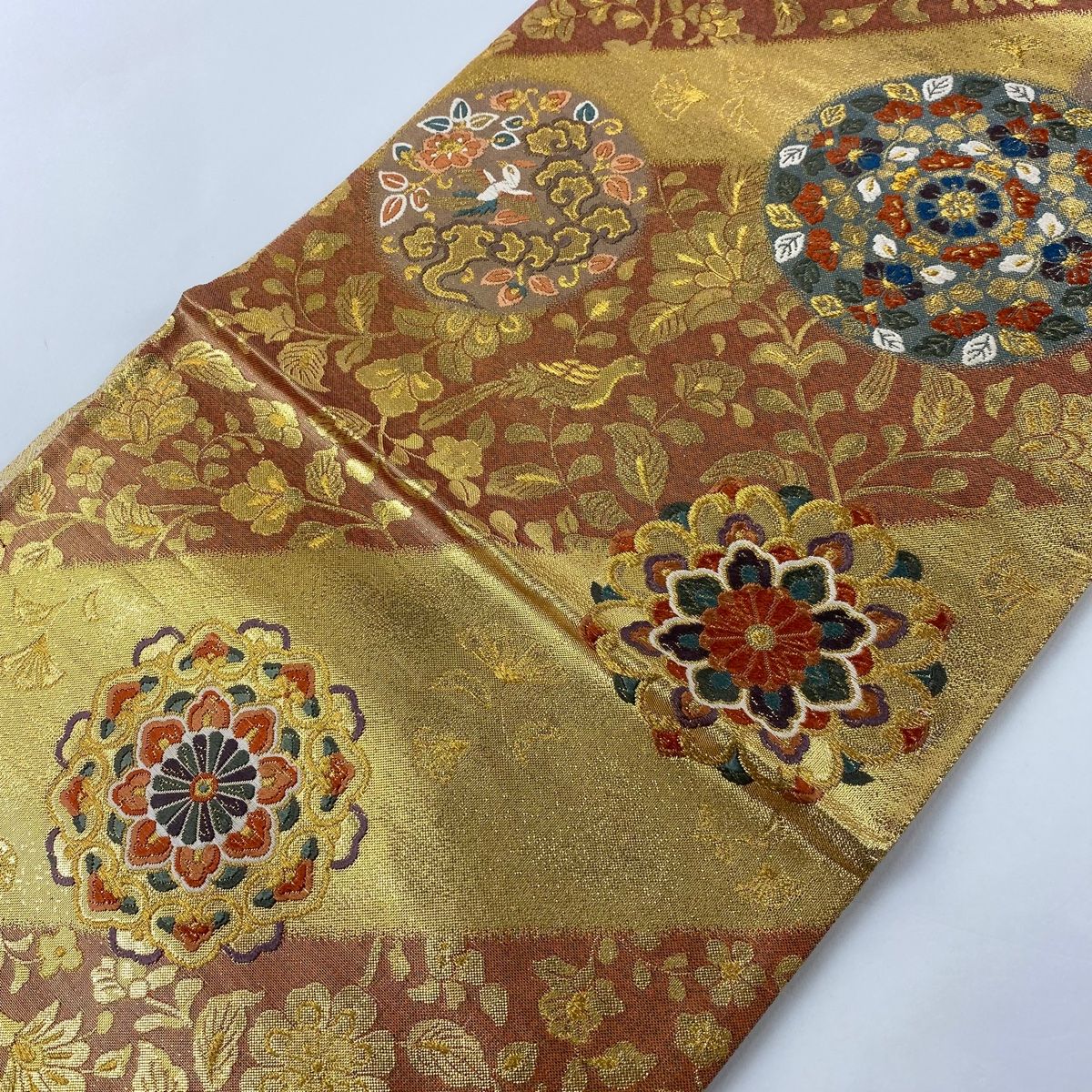 袋帯 美品 秀品 証紙 更紗佐賀華文 金糸 箔 金色 六通 正絹