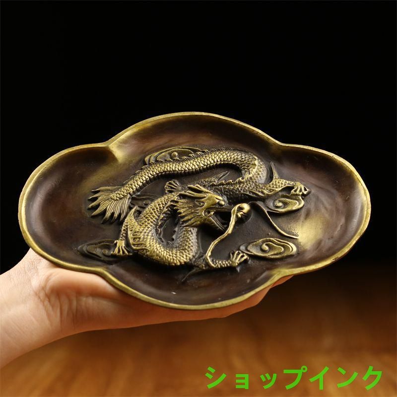 銅製 竜戯珠の灰皿 書道具 文房具 装飾品 工芸品 美術品 銅製 竜戯珠の灰皿 書道具 文房具 装飾品 工芸品 美術品 銅製