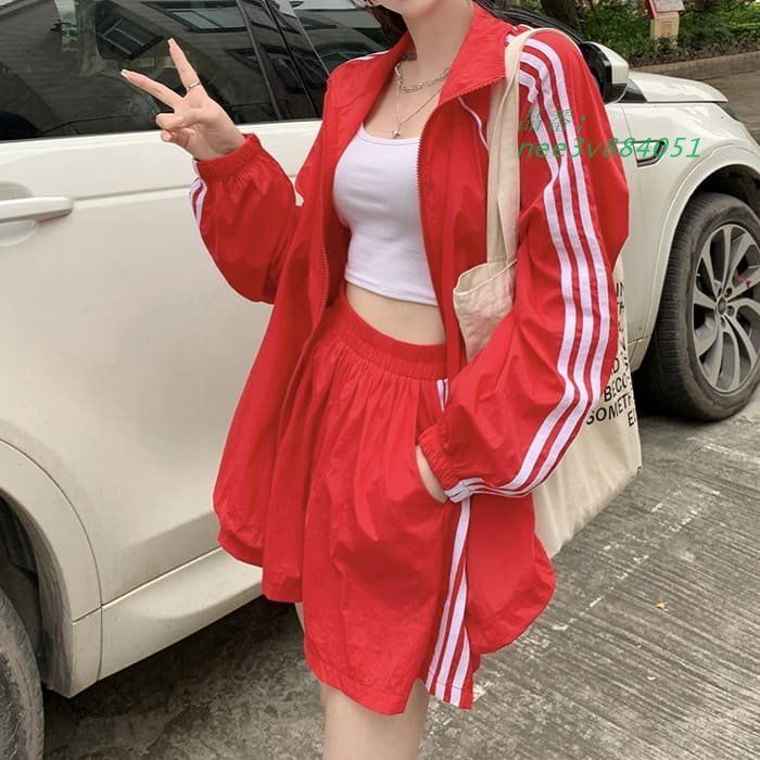 中学生 高校生 レディース 韓国 セットアップ ウインドブレーカー 20代 ハーフパンツ 10代 通学 サイドライン 春夏 2点セット スポーツ カジュアル nee3v884051