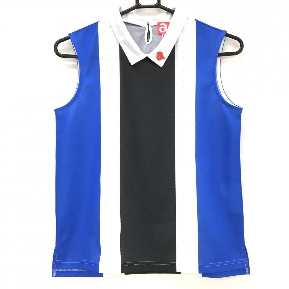 美品】アルチビオ ノースリーブシャツ 白×ブルー ストライプ風 襟ロゴ