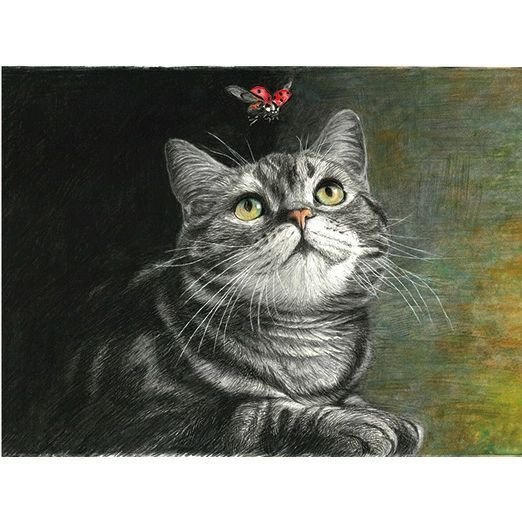 油絵　専用　てんとう虫を見ている猫　キュービックピュアコットンキャンバス 数量5から】 生地 『綿麻キャンバス 猫 ピンク KTS7110-C