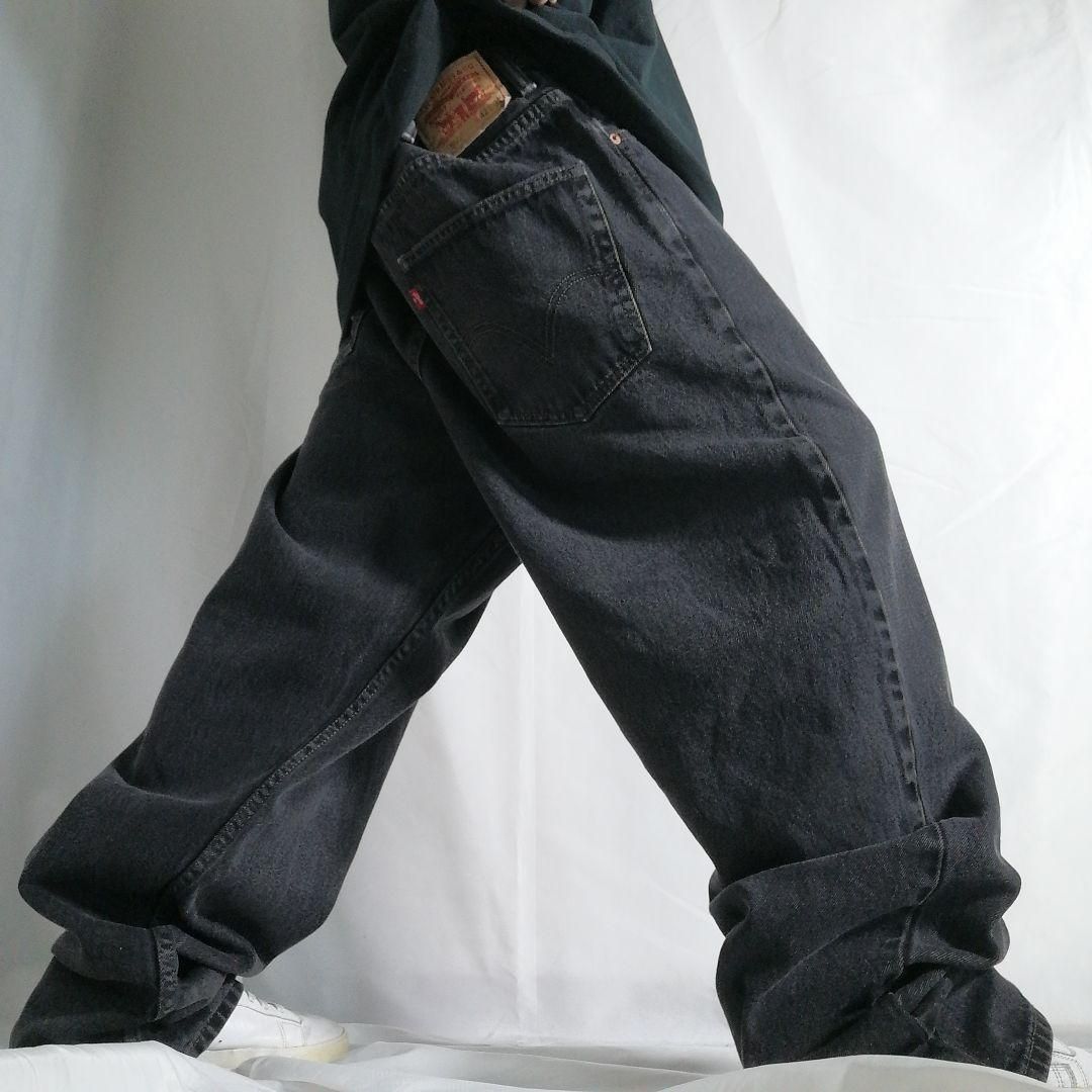 リーバイス550 ブラックデニム ルーズ ジーンズ W42 古着 テーパード Levi's リーバイス 550 ブラックデニムパンツ ワイド メンズW42