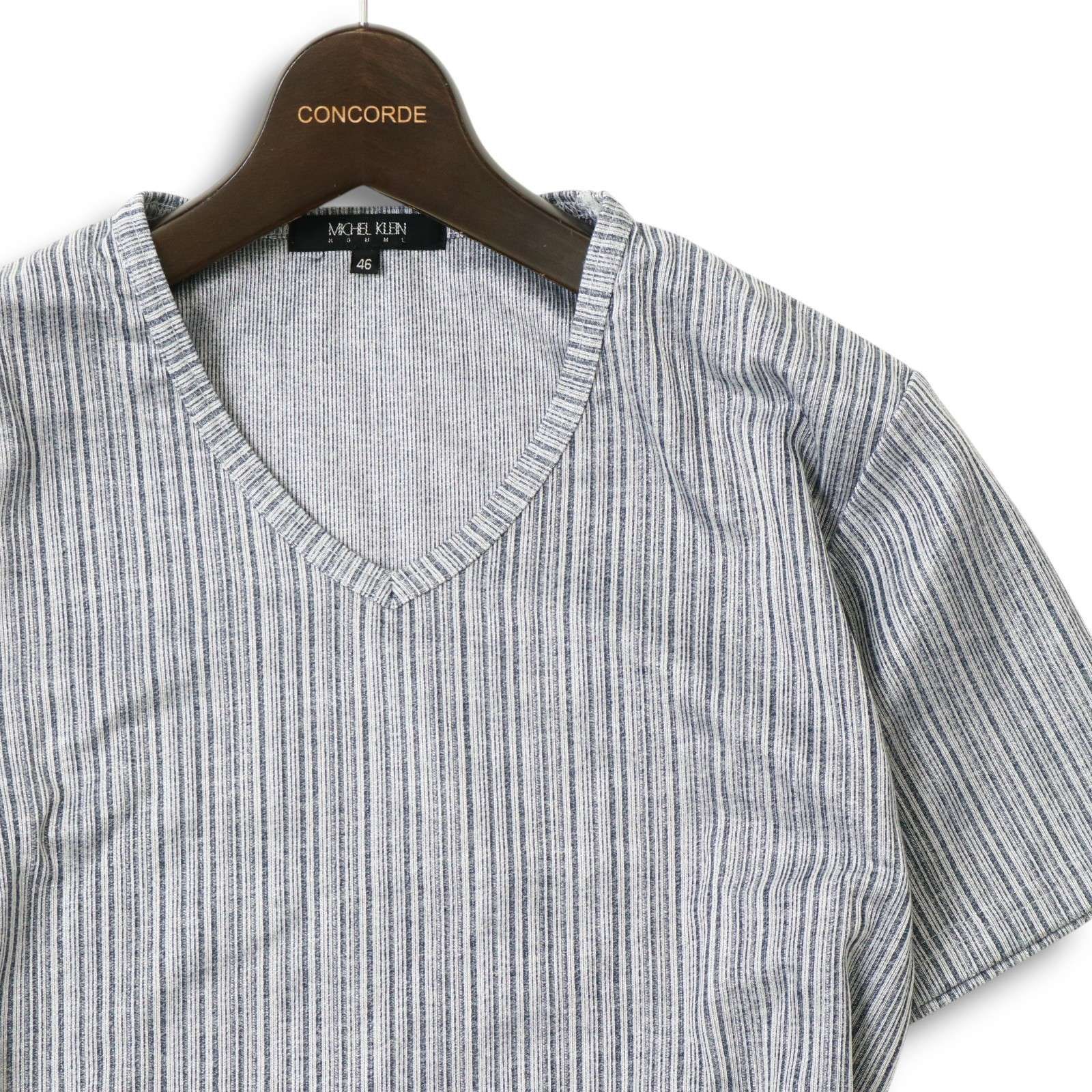 MICHEL KLEIN HOMME ミッシェルクラン オム 春夏 半袖 Vネック リブ カットソー Tシャツ Sz.46 メンズ 日本製