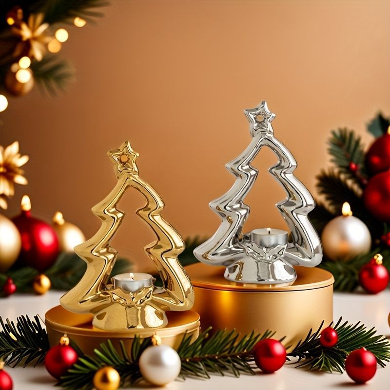 キャンドルホルダー キャンドルスタンド クリスマスツリー型 シルバー